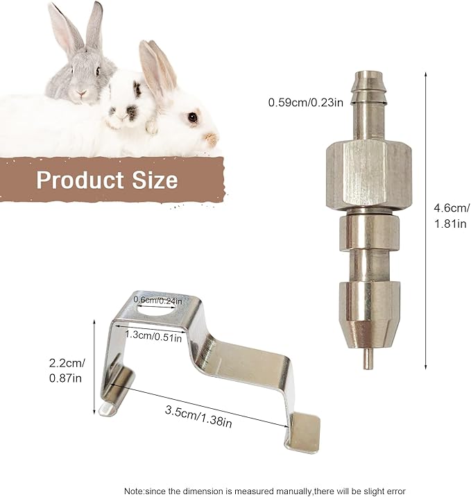 8pcs Stainless Steel Rabbit Watering Nipples Metal with Cage Clips Rabbit Water Nipples Dispenser Hamster Waterer Automatic Watering System