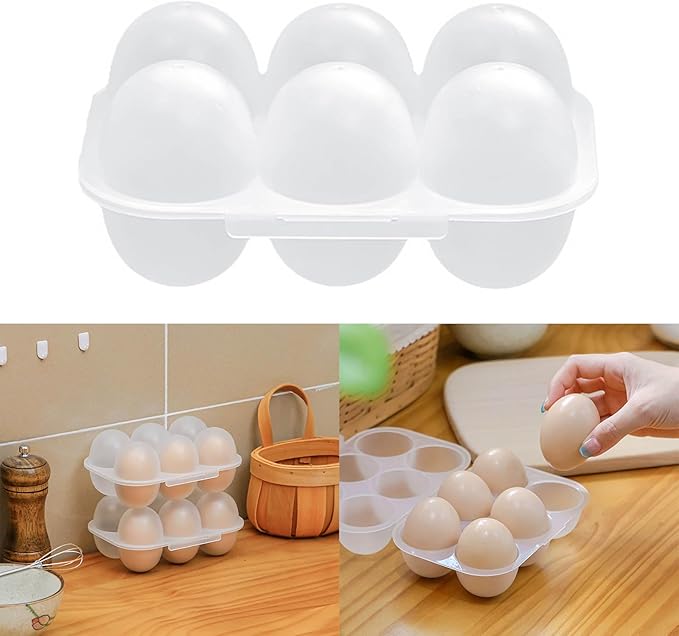 6 Egg Grid Storage Container - Plastic Eggs Holder With Handle, Outdoor Egg Carriers For Kitchen & Restaurants