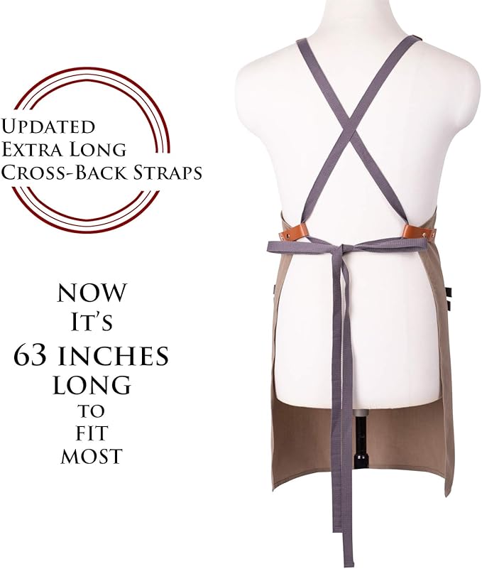 NEOVIVA Canvas Tool Apron for Men and Women with Pockets, Heavy Duty Cross Back Work Apron for Shop BBQ Woodworking