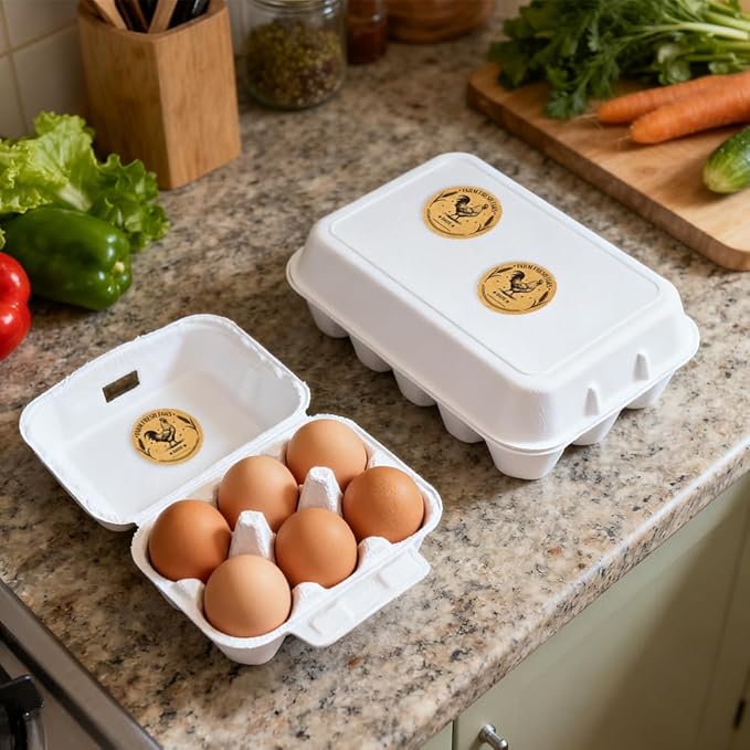 320 Pcs Farm Fresh Eggs Carton Labels, 2 Inch Round Kraft Paper Style Unwashed Eggs Labels Self-Adhesive Egg Packaging Stickers for Chicken Egg Box Container Farm Supplies