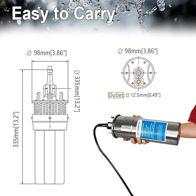 ECO-WORTHY 12V DC Stainless Steel Deep Well Pump Kit - Submersible Pump for Well, Pond, Farm, Home | 20A Battery Charger, 12V 100AH Lithium Battery & Controller | Multiple Packages Delivery