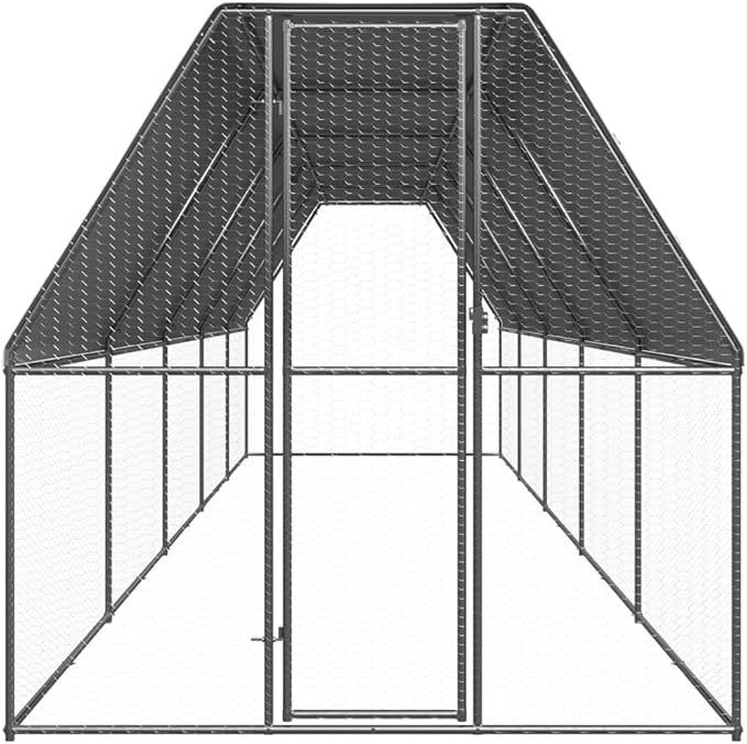 Grey Galvanized Steel Extra Large Chicken Cage Outdoor 78.7 x 393.7 x 78.7 in Lockable Weather-Resistant Poultry Run for Garden, Backyard or Terrace