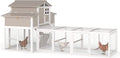 115.36"L 2-Story Chicken Coop with Extra Large Run Cage,Chicken House Hen House with 2 Large Nesting Boxes,Expandable Poultry Cage for 4-6 Hens with 6 Perching Bars,Pull-out Tray,Ramps(Grey)
