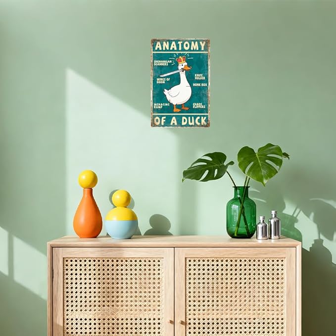 WADORN Duck Knowledge Vintage Tin Sign, 8x12 Inch Anatomy Diagram of a Duck Retro Tin Sign Funny Metal Wall Art Decor for Home Outdoor Cafe Kitchen Garage Living Room Farmhouse