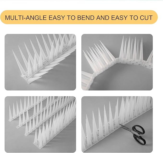 OFFO Bird Spikes Pigeon Outdoor Spikes for Cat Keep Birds Raccoon Woodpecker Away Covers 60 Feet(18.3m), Frosted White