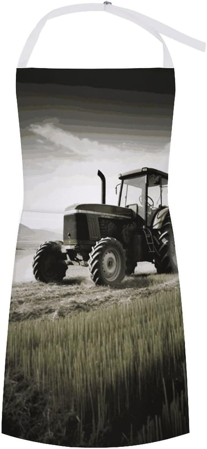 Tractor Agriculture Tranquil Apron Waterproof Oil-proof Large Pocket Apron Adjustable Neck Strap Unisex Kitchen Aprons For Chef Cooking Baking Gardening BBQ