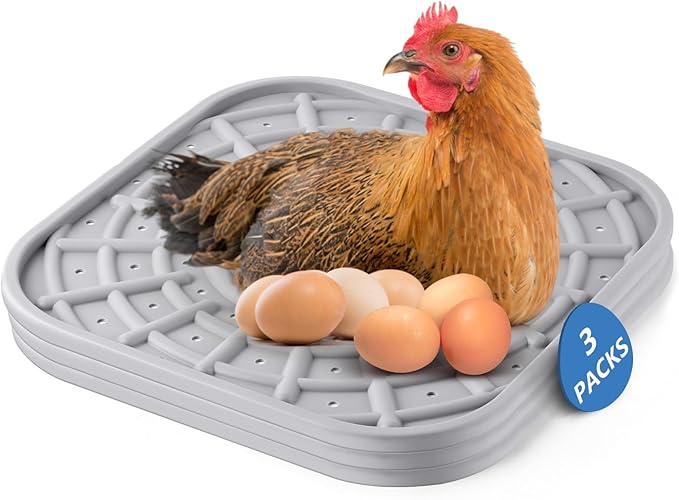 Kalolary 3 PCS Silicone Chicken Nesting Box Pads, 12"x 12" Nesting Pads for Chicken Coop Washable Nesting Box Liners for Chicken Laying Boxes Soft, Easy Clean, Gray