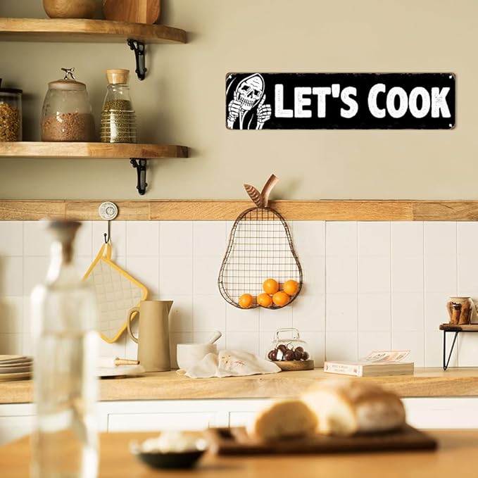 Vintage Metal Street Signs, Rustic Wall Art Plaques, Farmhouse Kitchen Home Bathroom Camping Bar Retro Decor Indoor Outdoor Road Sign 16 x 4 inch (LETS COOK)