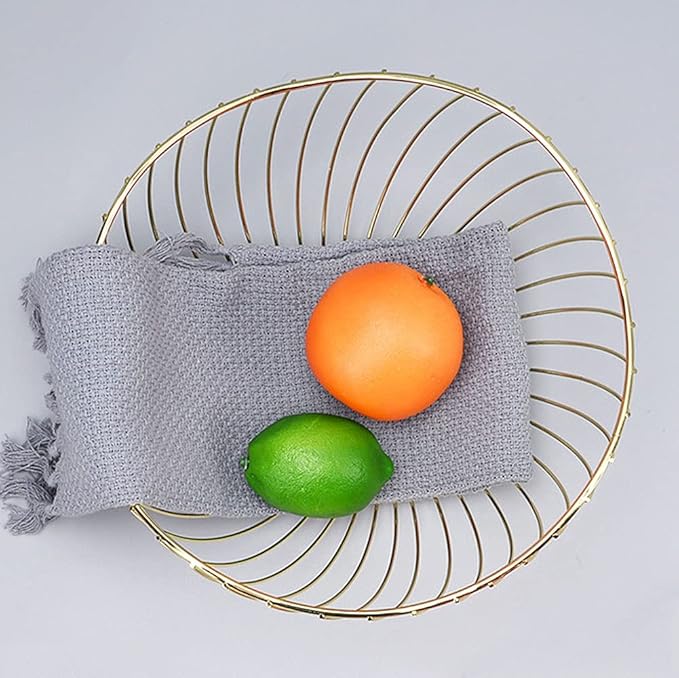 IBWell High Style Curved-Edge Modern Creative Stylish Single Tier Dish,Metal Iron Wire Fruit Vegetables Bread Decorative Stand Serving Bowls Basket Holder (Gold-Twill)
