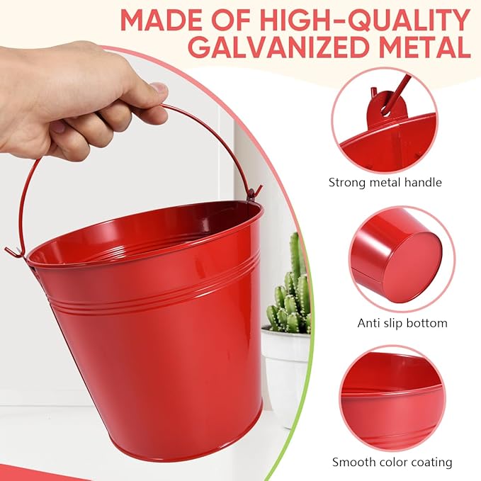 OBTANIM 7 Pack Red Metal Buckets with Handle Galvanized Ice Pails for Plants, Succulents, Party Favors Organizing, Rustic Home Decor or Classrooms Pencil Storage (7.1 x 5.2 inch)