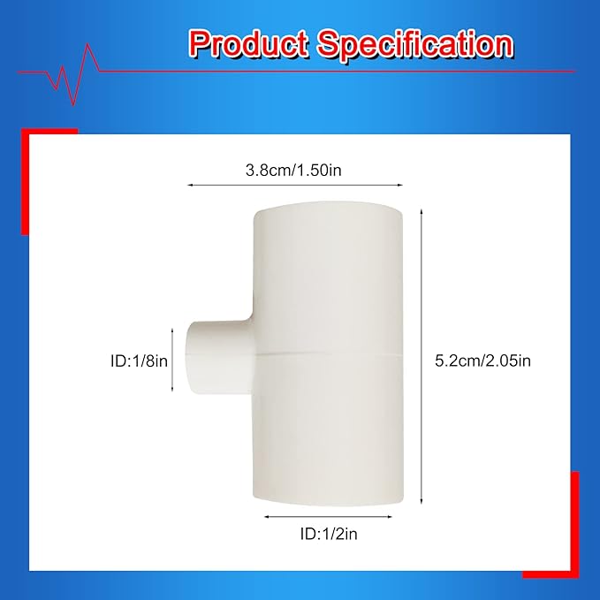 Chicken Waterer PVC Tee Fittings 1/8 FTP Threads for 1/2 Plastic Pipe Schedule 40 for Poultry Automatic Watering Nipples Auto-Fill Water Cups (10pcs, 1/8x1/2x1/2 PVC)