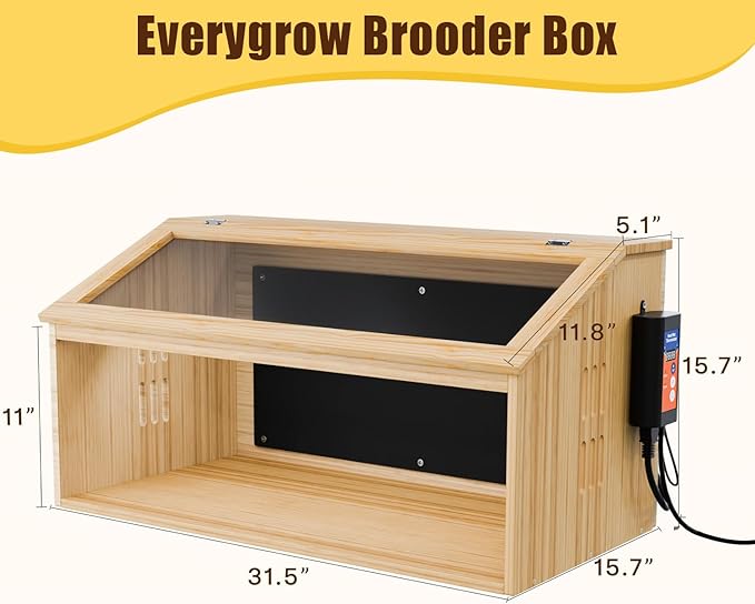 Brooder Box for Chicks Wooden, Chicken Brooder House with Thermostat & Heating Plate,All-in-One Chicken Brooder House w/Poultry Waterer, Adjustable Temp,Holds 30 Chicks Ducks Quails, 31.5"×15.7"×15.7"