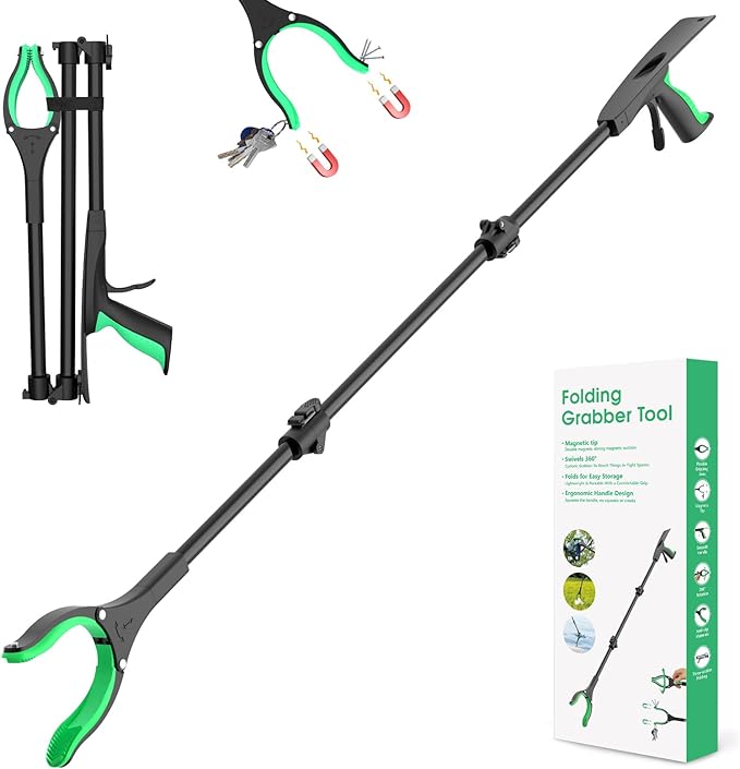 51" Extra Long Grabber Reacher Tool, Foldable Reacher Grabber Pickup Tool with Magnetic Tip & 360° Rotating Anti-Slip Claw, Extension Grabber for Seniors, Indoor and Outdoor Trash Picker
