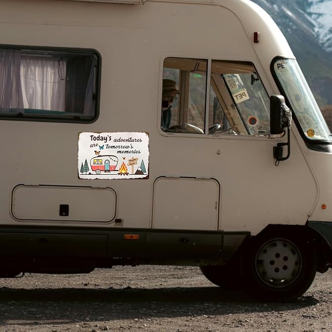 Camper Wall Decor Camping Signs Happy Camper Decor Today's Adventures Are Tomorrow's Memories Sign Camper Happy Campers Gifts Metal Signs Campsite Decorations