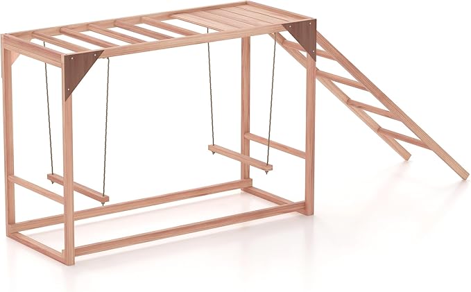 Chicken Perch with Ladder & Swing - Roosting Bars for Chickens, Poultry Coop Accessory Toy, Wooden Chicken Activity Play for Healthy, Happy Hens, Suitable for Backyard Farms