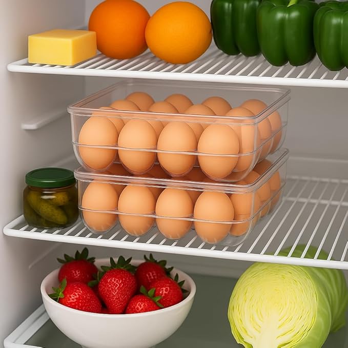 Dependable Industries inc. Essentials Stackable Plastic Egg Holder for Refrigerator with Lid – Clear 12 Count Fridge Egg Container, BPA Free Egg Storage Organizer Bin