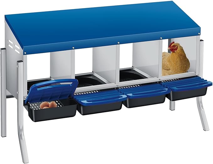 3/4-Hole Metal Chicken Nesting Box with Removable Roll-Out Tray - Easy Egg Collection & Clean Galvanized Steel Laying Box for Hens - for Backyard Coop & Poultry Farm Use