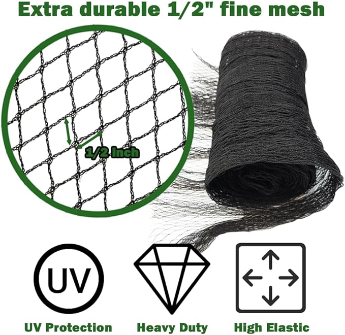 15x40ft Pond Netting for Leaves Leaf Net Cover Pond Net with Small Fine Mesh Protecting Koi Fish from Birds Cats Stakes Included