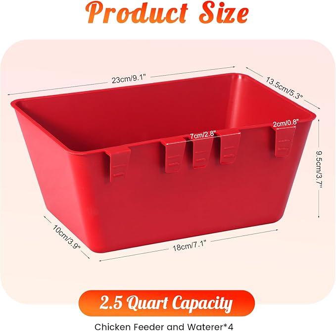 4 Pack Chicken Feeder Waterer Cups 2.5 Quart Hanging Chicken Waterer Trough Cage Cups No Mess Poultry Troughs for Dogs Duck Goose Rabbit Duck Pigeon Bird Quail Pet