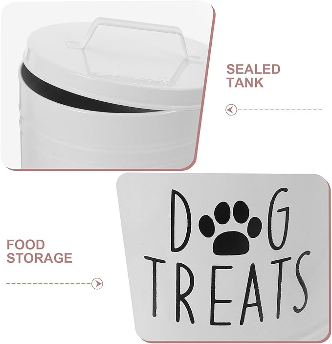 Airtight Metal Dog Food Storage Bin with Lid White Farmhouse Dog Treat Container for Countertop Pet Food Canister