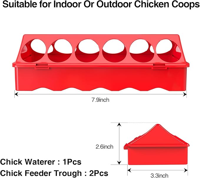 Chick Feeder and Waterer Kit, Chick Feeder Trough and 0.3 Gallon Chick Waterer, No Waste Baby Chick Starter Kit for Chicks, Ducks, and Quail