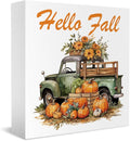 Fall Decorations for Home Farmhouse Office Bedroom Kitchen, Pumpkins Truck Decor, Hello Fall Sign, Autumn Decor Wood 2401
