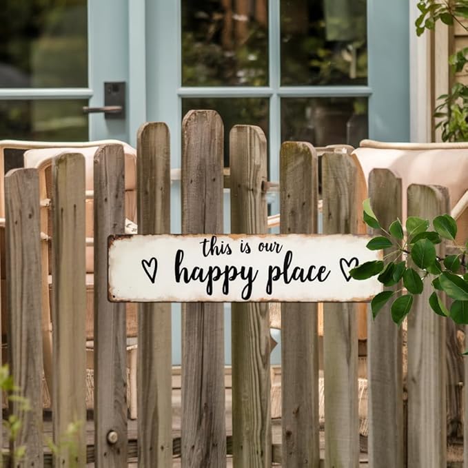 This is Our Happy Place Metal Tin Sign Farmhouse Style Wall Decor for Living Room Bedroom Kitchen Entryway Farmhouse Decor 4x16 Inch
