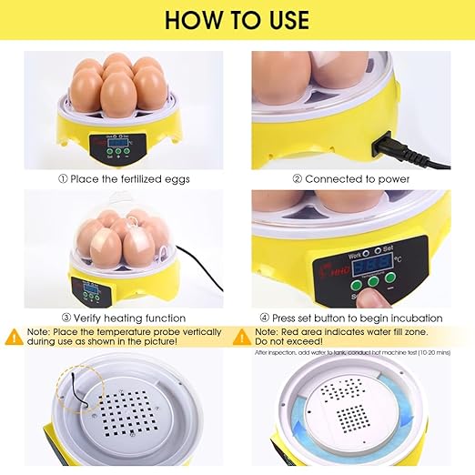 HOWOOIUA Egg Incubator 360° View 7 Eggs Poultry Incubator for Hatching Chickens with Manual Temperature a for Chicken, Quail, Parrot Eggs