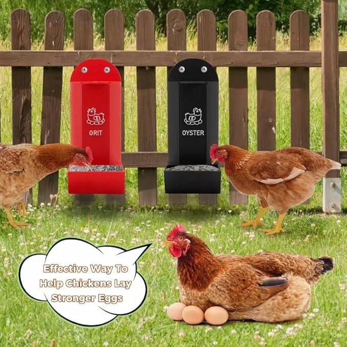 Chicken Oyster Shell and Grit Feeder, Gonoce Automatic Hanging Chicken Feeder, Coop Accessories (Red&Black, Medium)
