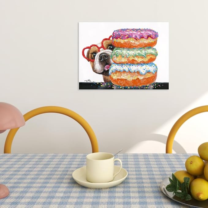 Yidepot Dog Kitchen Pictures Wall Decor - Farmhouse Kitchen Cute Donut Animal Posters for Diningroom Dog Decorations 16"x24"
