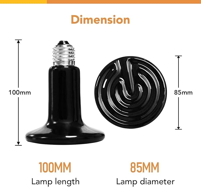Simple Deluxe Ceramic Heat Emitter 150W Reptile Heat Lamp Bulb No Light Emitting Brooder Coop Heater for Amphibian Pet Snake Turtle & Incubating Chicken, No Harm, Color Black, 2 Pack