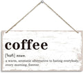 Coffee Definition Wooden Sign, Coffee Bar Sign Wall Decoration, Vintage Kitchen Decor, Wood Grain Retro Decor Signs, Cafe Decoration with Rope Hanging 12 x 6 Inches