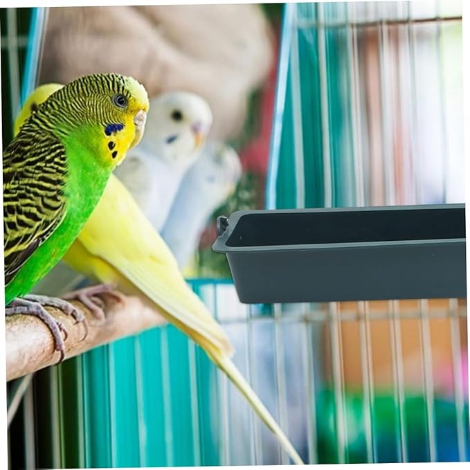FRCOLOR 2pcs Hanging Poultry Feeder with Anti-Spill Design, Thickened Plastic Rectangular Feed Trough for Chickens, Ducks, Pigeons – 3-Compartment Bird Cage Feeding Accessory