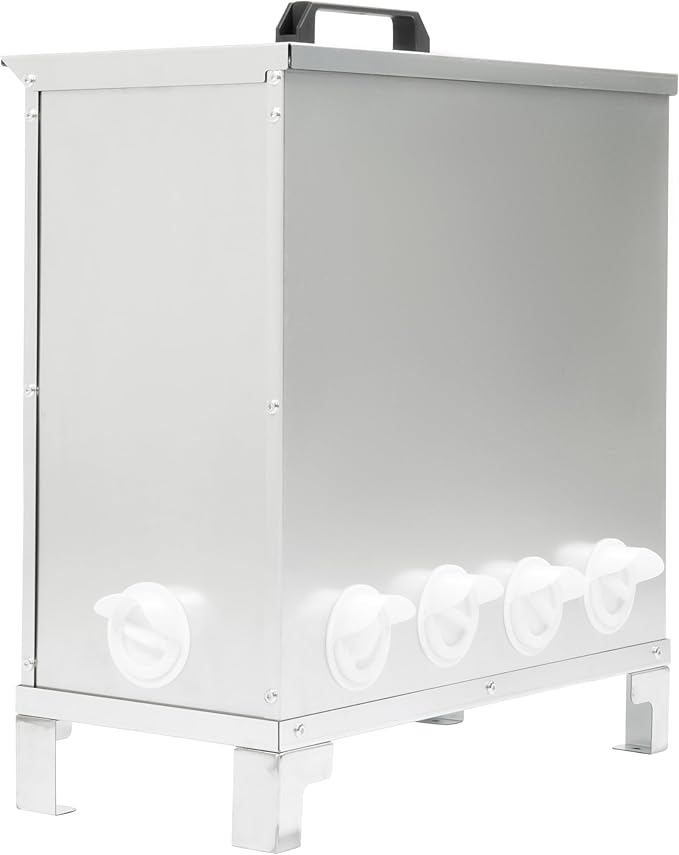 Chicken Feeder 10-Port No Waste Poultry Feeders for Chickens, Ducks, Geese, Poultry Large Gravity Feeder w/Raised Leg and Locking Lid Steel+Plastic Galvanized Silvery