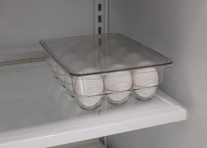 Dependable Industries inc. Essentials Stackable Plastic Egg Holder for Refrigerator with Lid – Clear 12 Count Fridge Egg Container, BPA Free Egg Storage Organizer Bin