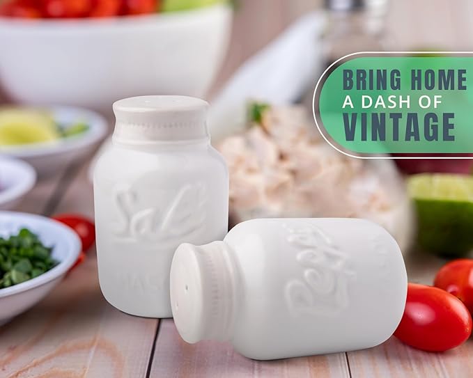 Comfify Mason Jar Salt & Pepper Shakers – Aqua White Ceramic – Rustic Shabby Chic Kitchen Decor