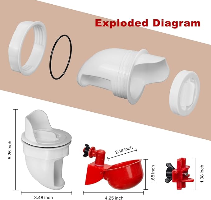 DIY Automatic Chicken Feeders and Waterer Set No Waste，Rain Proof Poultry Feeder Kit for Buckets,Barrels,Bins,Troughs