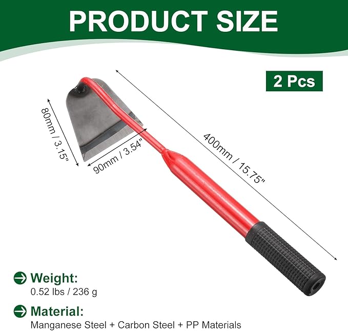 HARFINGTON 2pcs Garden Hoe 15.75" x 3.5" Steel Hoe Garden Tool Anti-Rust with Non-Slip Handle Edger Weeder Shovel for Backyard Loosening Farm Planting Weeding, Red