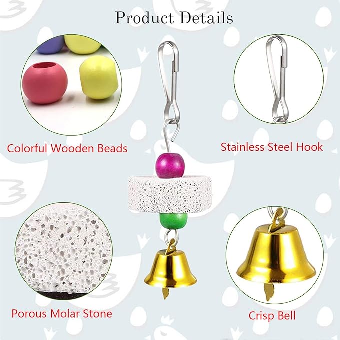 Vehomy 2Pcs Chicken Mirror Toys for Hens Hanging Swing Mirror Toys with Bells and Beak Grinding Molar Stones for Roosters Hens Birds Parrots (Yellow and Red)