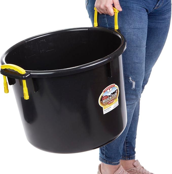 Little Giant® Plastic Muck Tub | Durable & Versatile Utility Bucket with Handles | Muck Bucket | Durable Handles | 40 Quart | Black
