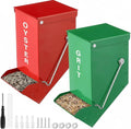 Zonon 2 Pcs Chicken Oyster Shell and Grit Feeder Metal Automatic Feeder with Lid Chicken Coop Accessories Multiple Installation Methods for Hens Chicks Cages Wall Pillar(Green and Red)