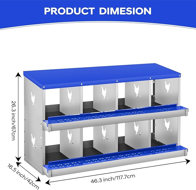 Chicken Nesting Box, 6/8/10 Compartment Metal Nesting Box,Wall Mount Chicken Nesting Boxes for Laying Eggs,Easy Egg Collection,6 Room Nest Boxes for Chickens