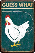 YOYI ART Funny Chicken Coop Sign for Outside - Guess What Chicken Butt, Rustic Vintage Metal Chicken Signs, Chicken Coop Decor Sign for Outdoor Farm Fence, Chicken Gifts for Women, 8 x 12 inch