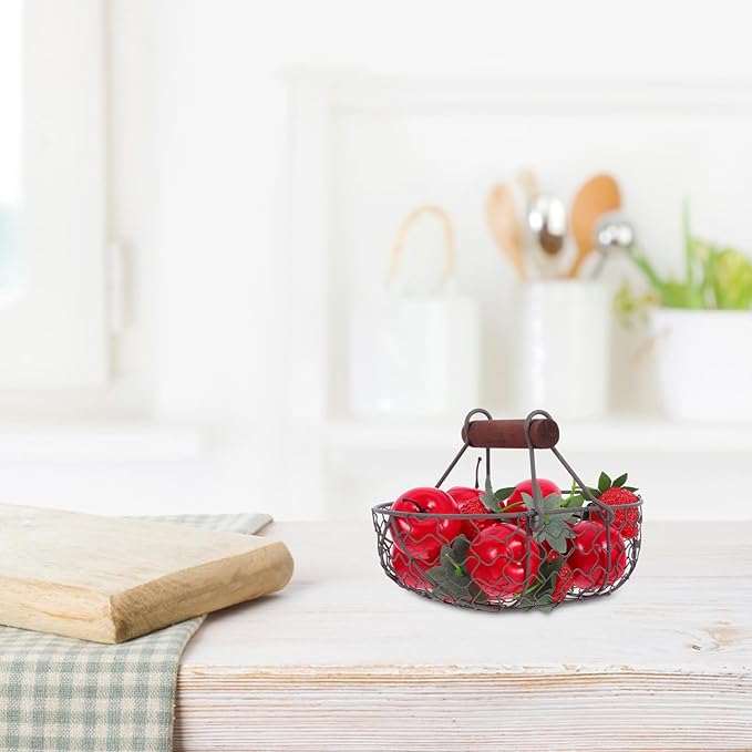FAVOMOTO Easter Wire Egg Basket, Farmhouse Vintage Fresh Eggs Holder with Handle Kitchen Countertop Storage Container for Collecting Fruit Bread Farmhouse Kitchen Decor