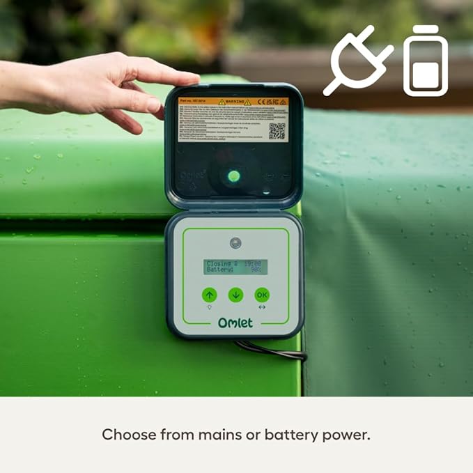 Omlet Smart Automatic Chicken Coop Door Opener | Wi-Fi Enabled | Programmable with App | Operated by Light Sensor or Timer | Easy to Install | Mains or Battery Powered | Built-in Safety Sensors Green