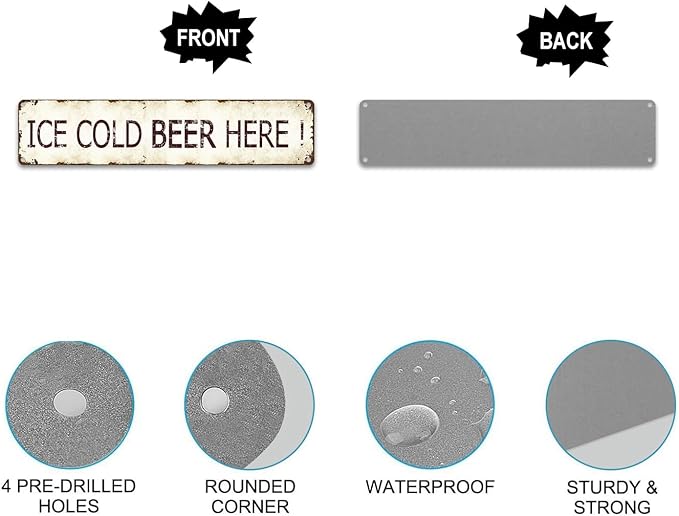 Vintage Ice Cold Beer Metal Tin Sign 16x4 Inch - Rustic Distressed Wall Art for Home Bar, Man Cave, Pub - Durable Tin Plaque Decor and Novelty Gift for Beer Lovers
