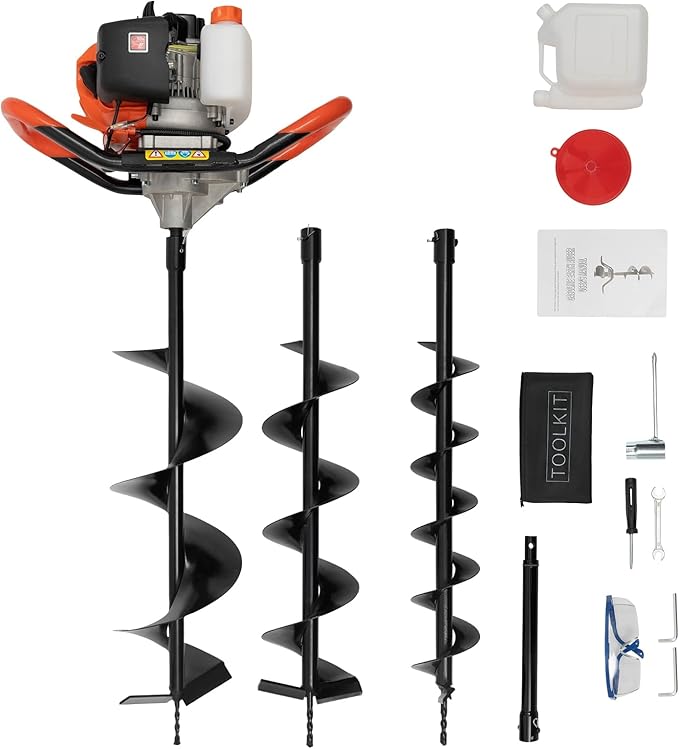 52CC 2-Stroke Post Hole Digger, Ground Drilling Machine Kit with 4"/6/"8" Auger Drill Bits, Fence Earth Auger Digging Machine, Gas Powered Post Hole Digger Set Farm Garden Excavator
