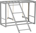 PawHut Chicken Activity Play with Swing Set for 3–4 Birds, Wooden Chicken Coop Accessory with Multiple Perches & Hen Ladder, Gray