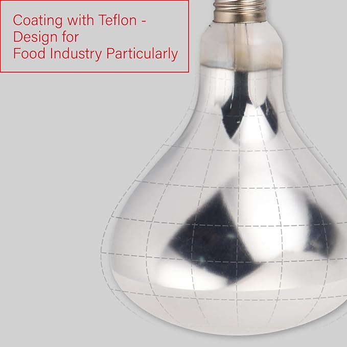 Incandescent R40 Reflector Infrared Lamp, Explosion Proof Clear Glass, with Teflon Coating, E26 Base, Heat Lamp Bulb 375W Special for Food Service Industry, 2 Pack (R40INCT)
