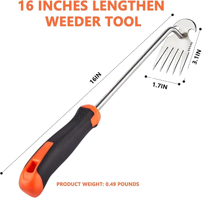 Weed Puller Tool, Rubber Handle Garden Manual Weeder Tool, Portable Stainless Steel Weeding Tools, For Hand Weeder Puller for Vegetable Gardening Backyard Farm Planting & Uprooting Weeding Tool